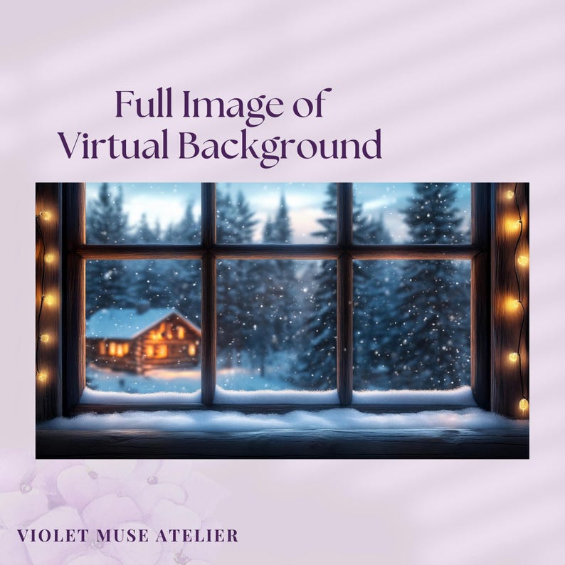 Snowy Log Cabin Zoom Background: Cozy Winter Window Virtual Backdrop ...