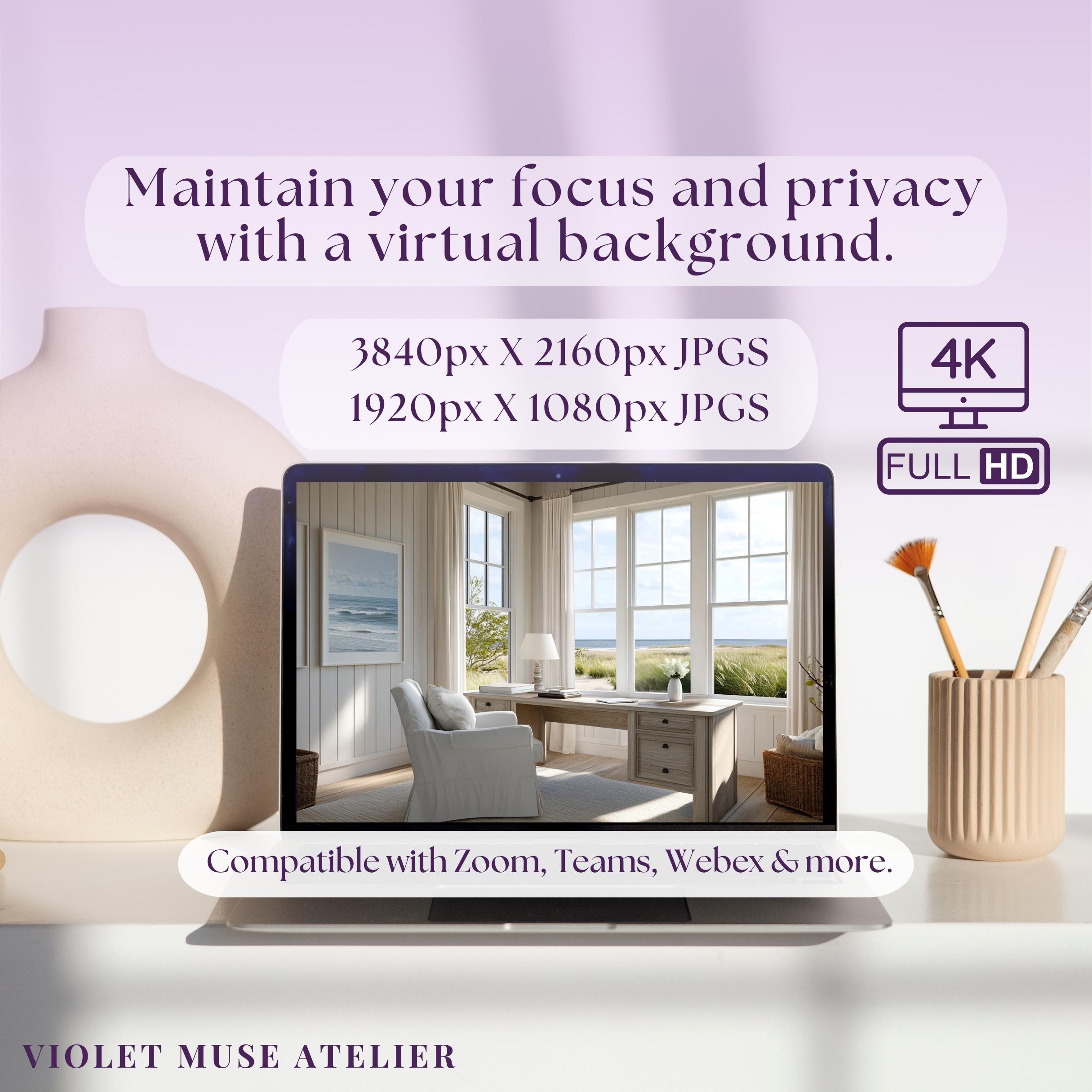 Remote Backdrop Beach House Office Zoom Background: Coastal Virtual Backdrop for Remote ...