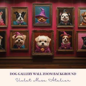 ハロウィンの犬のギャラリーウォール Zoom 背景：かわいい犬のアートのバーチャル背景（すぐにダウンロード）
