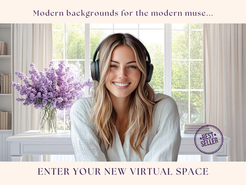 Elegant Home Office Zoom Background: Tranquil Spring Lilac Garden View Virtual Backdrop (Instant Download) image 7