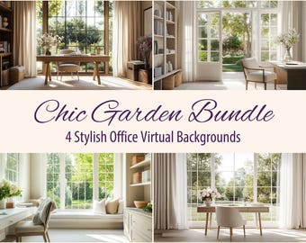 Chic Garden Office Zoom Background Bundle: 4 Elegant Home Virtual Backdrops (Instant Download)