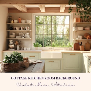 Cottage Kitchen Zoom Background: Farmhouse Garden Home Virtual Backdrop (4K Digital Download)