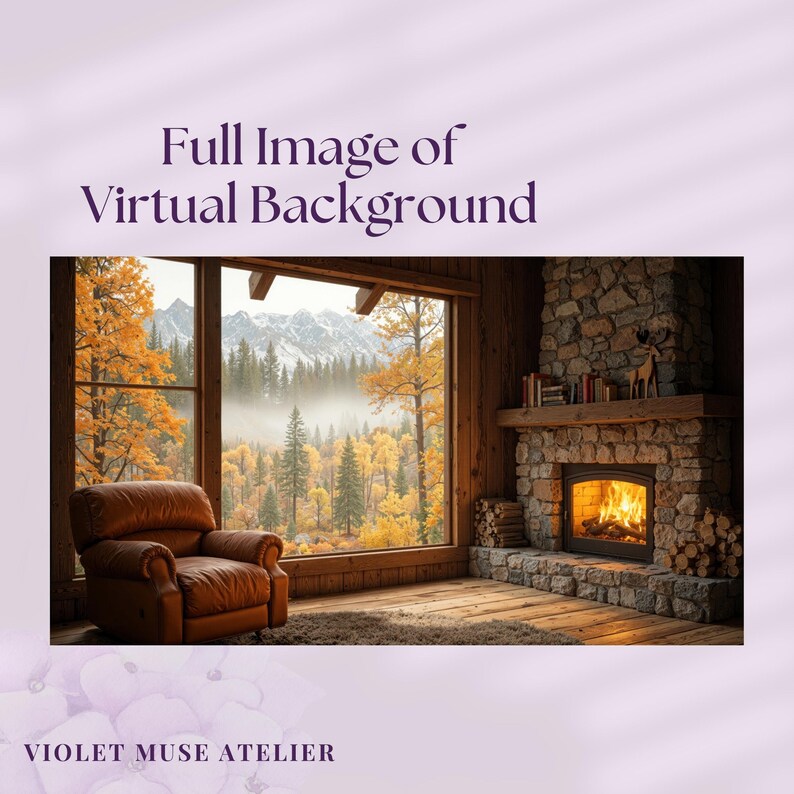 Cozy Fall Cabin Zoom Background: Autumn Fireplace Virtual Backdrop (4K ...