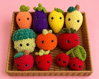 Handmade Crochet Fruit & Vegetable Plushies, Kawaii Amigurumi Food Toys
