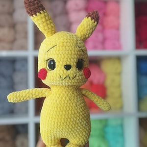 Crochet Pikachu, amigurumi Pikachu, plush Pikachu, strawberry Pikachu, Pikachu in overalls, Pikachu hat, handmade gift, Valentine’s Day gift