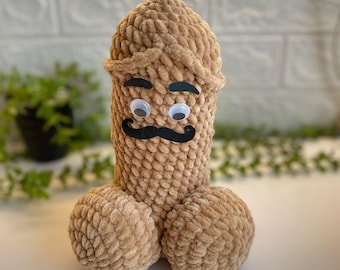 Handmade Crochet Pecker Stuffie: Funny Moustache, Plush Yarn, Christmas Gag Gift
