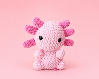 Crochet Axolotl Plushie, Handmade Pink Amigurumi Toy
