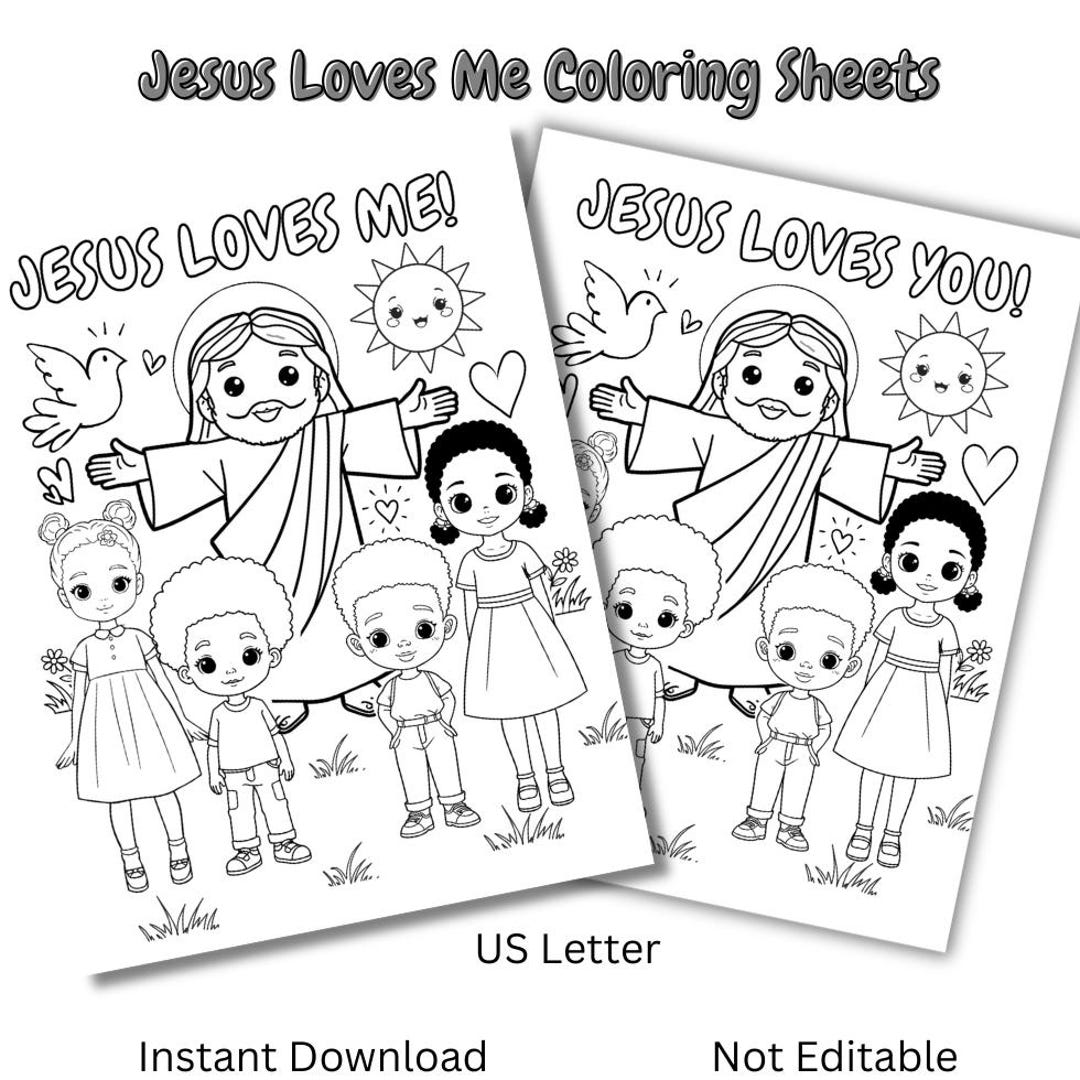 Jesus Loves Me Coloring Page | Christian Kids Bible Activity (instant ...