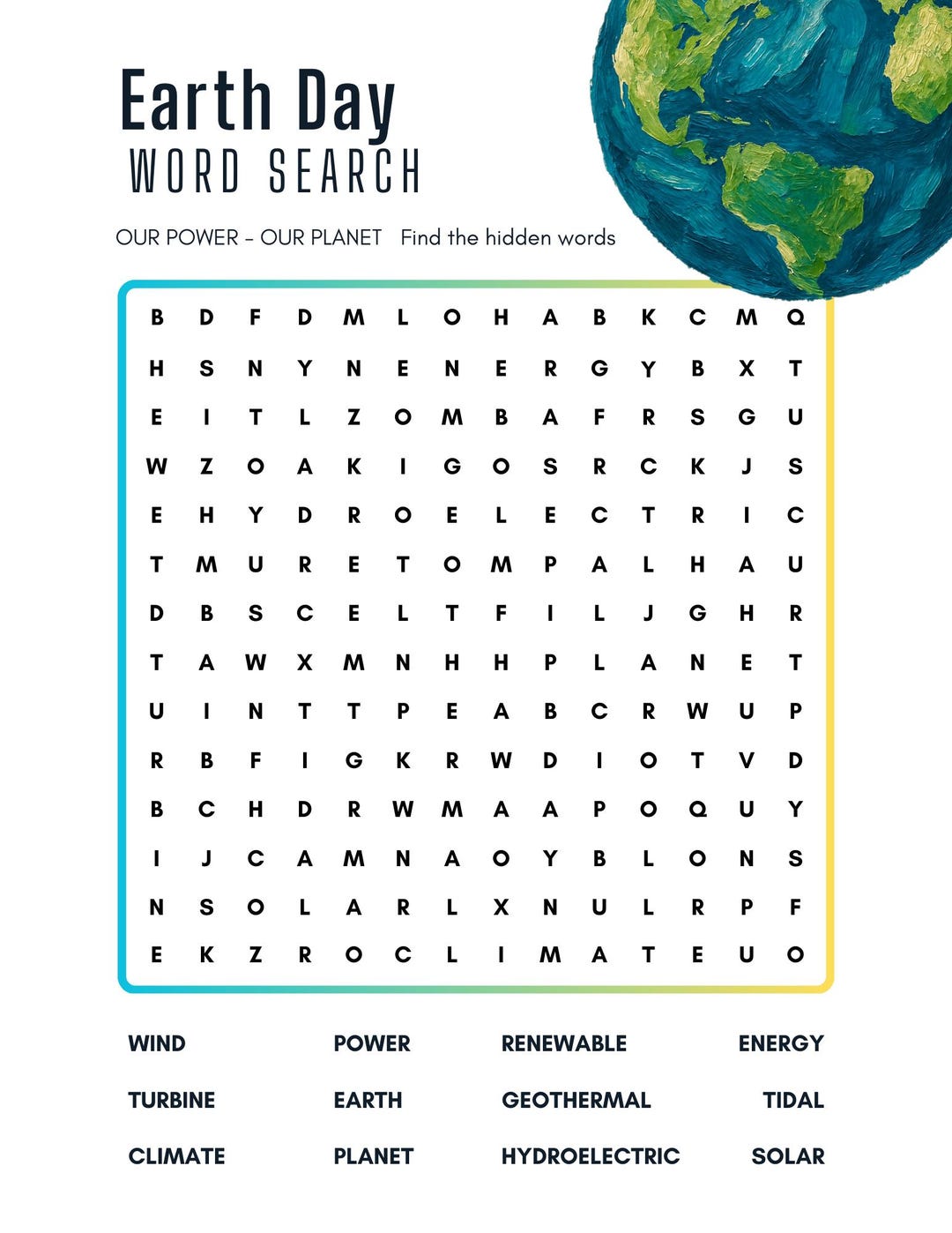 Earth Day Word Search Puzzle: Fun Printable Game (instant Download) - Etsy