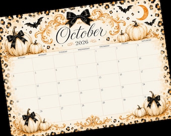 EDITABLE October 2026 Calendar - Leopard Print