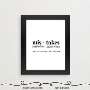 MISTAKES DEFINITION PRINT | Growth Mindset Wall Art | Motivational Quote for Classroom or Kids Room  | Teacher Office Wall Decor