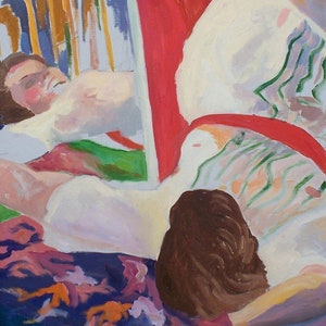 Figure Painting - Original Studio Abstract Oil Painting of Live Model Reclining with a mirror home decor, wall art