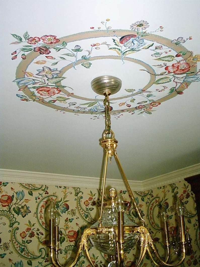 Hand Painted Ceiling Medallion Dining Room Decor Match Wallpaper Curtains Carpet Home Decor