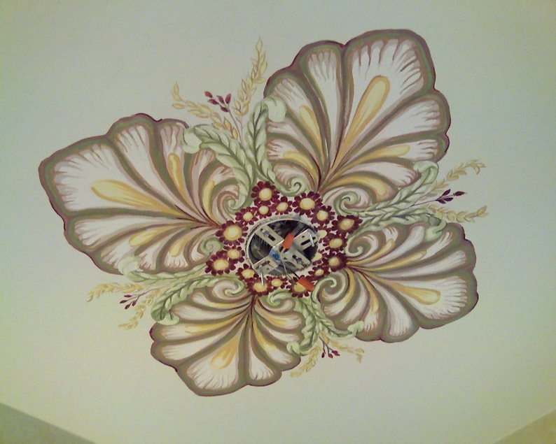 Hand Painted Ceiling Medallion Home Decor Match Wallpaper Etsy