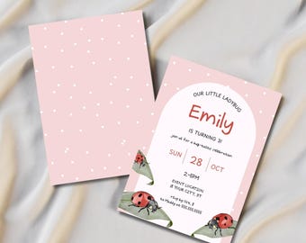 Ladybug Birthday Invitation | Editable Ladybug Theme, Pink (Digital Download)