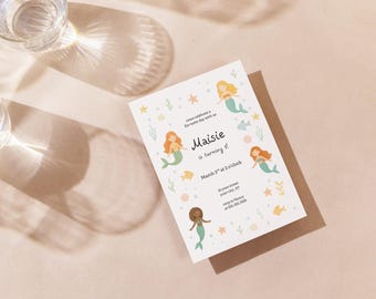 Invitación de cumpleaños de sirena editable: Fiesta submarina (Descarga digital)