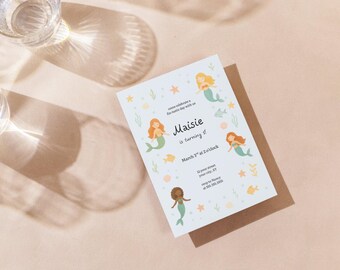 Invitación de cumpleaños de sirena editable: Fiesta submarina (Descarga digital)