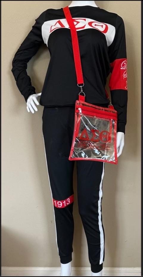 Delta Sigma Theta Crossbody Clear Bag. Perfect for Football games, Sporting Events, Concerts, & events that requires Clear bags for entry.