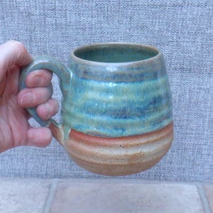 Handmade very large cuddle mug coffee tea pint stoneware ceramic sage green glaze