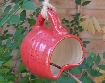 Bird feeder mug hand thrown in stoneware fully weatherproof wheelthrown pottery handmade ceramic frostproof ready to ship