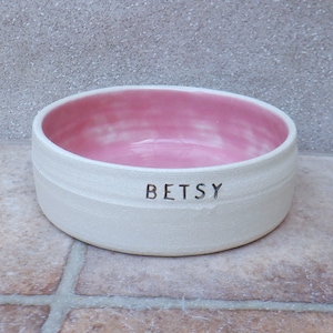 Personalised cat or kitten food or water bowl custom wheelthrown stoneware pottery handmade hand thrown ceramic feeding