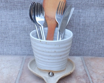 Handmade Cutlery and utensil drainer toothbrush holder stoneware ceramic in ivory glaze