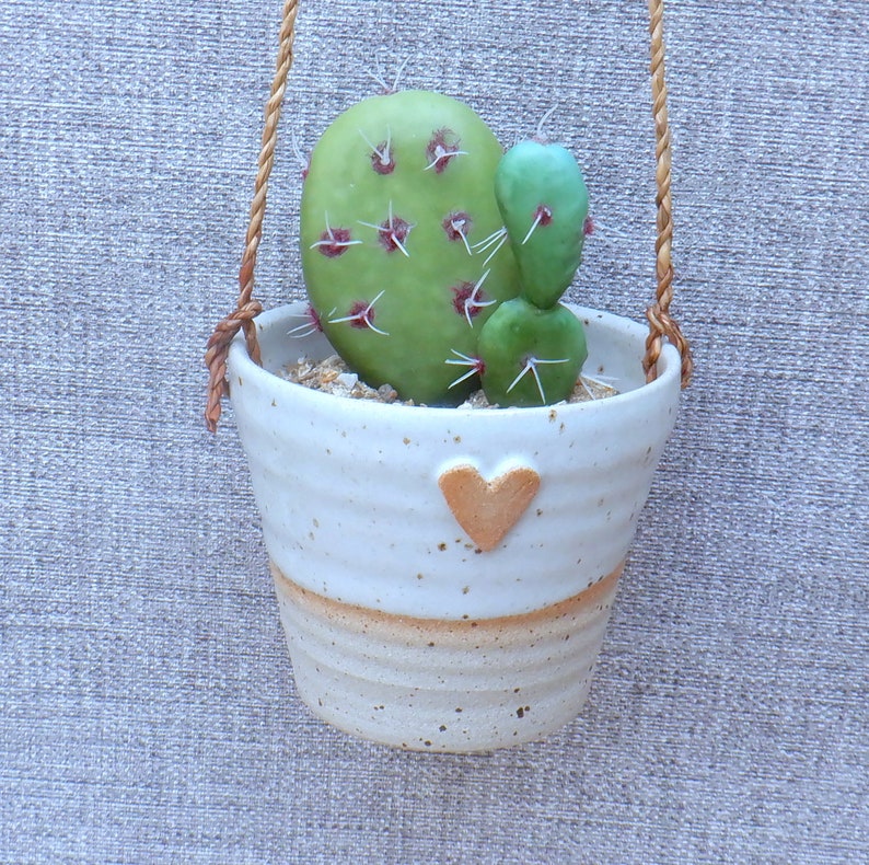 Hanging succulent or cactus holder planter handmade stoneware handthrown pottery wheel thrown ceramic plant pot cacti heart ready to ship image 3