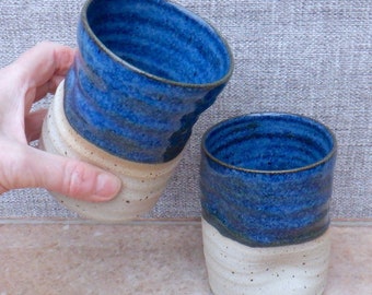 Pair of water beaker juice tumbler milk  cup handthrown in stoneware wheel thrown pottery handmade ceramic handleless mug ready to ship