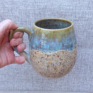 Handmade very large cuddle mug coffee tea stoneware ceramic cappuccino and sage green glaze