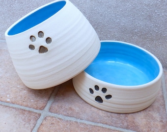 Custom handmade large bowl set cocker spaniel dog long ears water food stoneware ceramic