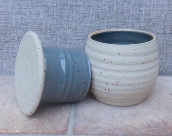 Handmade French butter dish crock keeper hand thrown stoneware ceramic France in grey glaze
