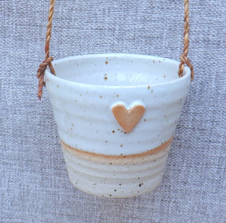 Hanging succulent or cactus holder planter handmade stoneware handthrown pottery wheel thrown ceramic plant pot cacti heart ready to ship image 5