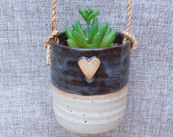Hanging succulent or cactus holder planter handmade stoneware handthrown pottery wheel thrown ceramic plant pot cacti ready to ship