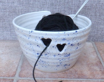 Yarn bowl knitting crochet wool hand thrown stoneware ceramic pottery handmade wheelthrown heart ready to ship