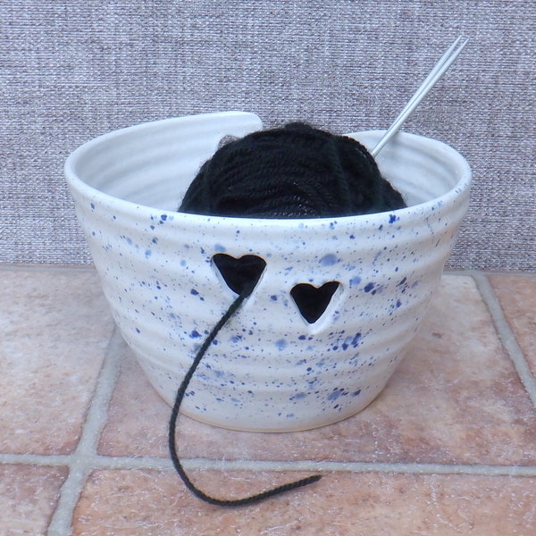 Yarn bowl knitting crochet wool hand thrown stoneware ceramic pottery handmade wheelthrown heart ready to ship