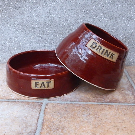 Pair of spaniel dog bowls long eared ears dishes eat drink Etsy