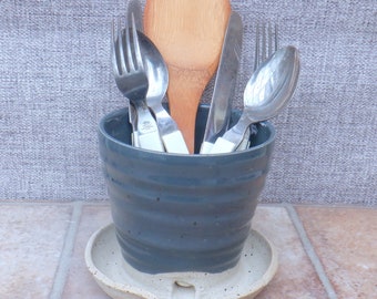 Cutlery and utensil drainer toothbrush holder handmade stoneware ceramic pottery wheel thrown handthrown ready to ship