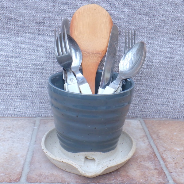 Cutlery and utensil drainer toothbrush holder handmade stoneware ceramic pottery wheel thrown handthrown ready to ship