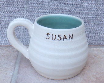 Personalised mug custom made wheelthrown stoneware handmade ceramic hand thrown pottery personalized custom