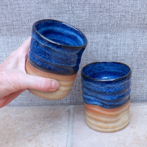 Pair of water beaker juice tumbler milk  cup handthrown in stoneware wheel thrown pottery handmade ceramic handleless mug ready to ship