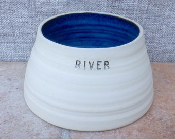Personalised large spaniel dog water / food bowl for long eared dog ears hand thrown wheelthrown handmade stoneware pottery ceramic custom