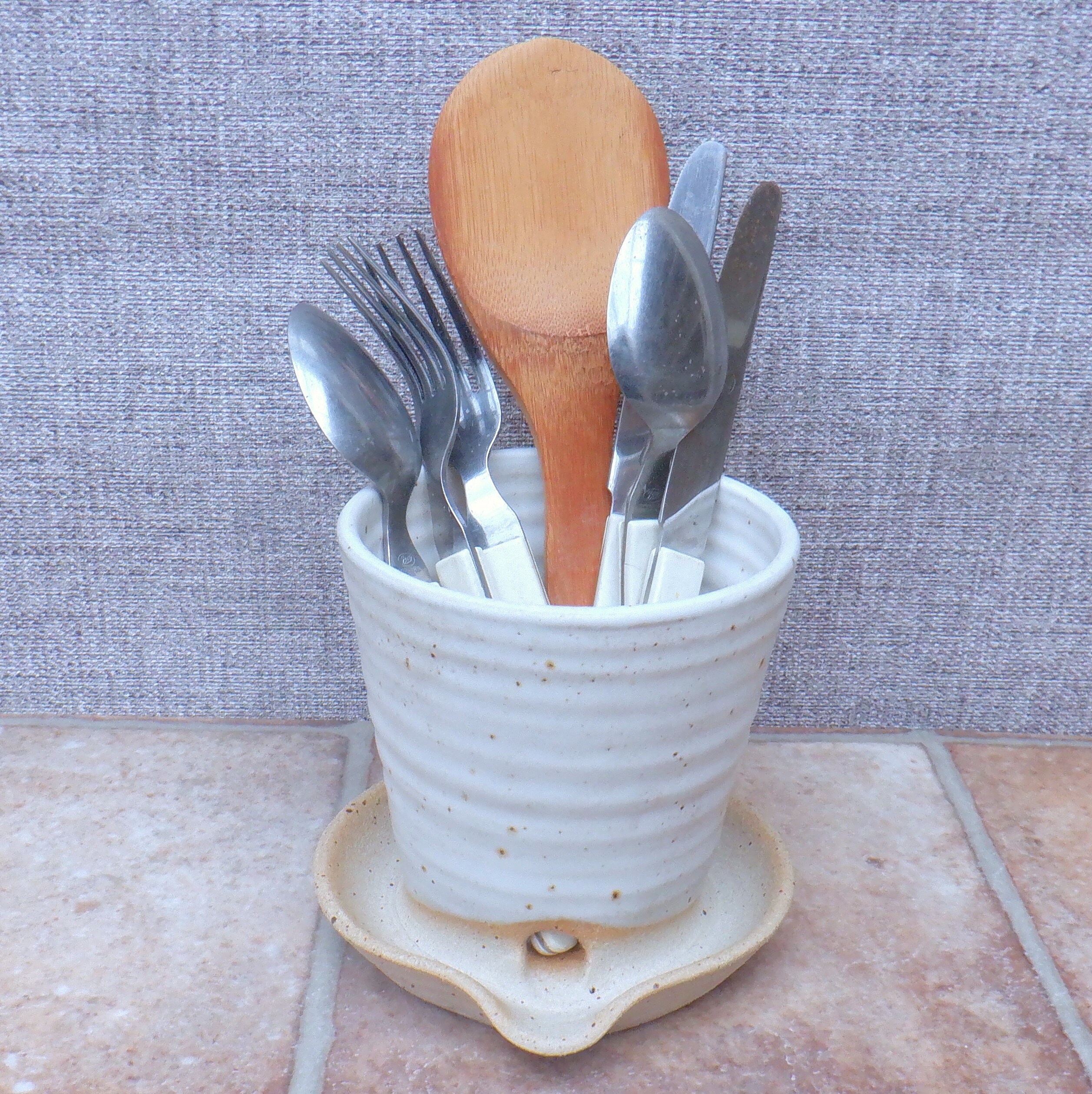 Cutlery and Utensil Drainer Toothbrush Holder Handmade Stoneware