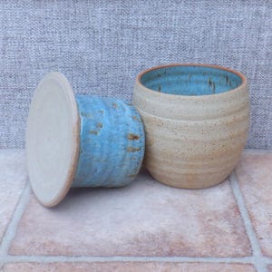 Handmade French butter dish crock keeper beurrier wheel thrown stoneware  ceramic turquoise teal glaze