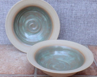 Pair of soup cereal pasta noodle or rice serving bowl wheel thrown in stoneware ceramic pottery handmade handthrown ready to ship