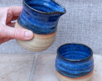 Cream jug creamer and sugar bowl set hand thrown stoneware handmade pottery wheelthrown ceramic ready to ship