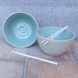 Pair of noodle rice soup or cereal serving bowl wheel thrown in stoneware ceramic pottery handmade handthrown ready to ship