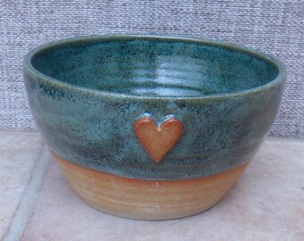 Soup bowl serving cereal noodle  wheel thrown stoneware pottery ceramic heart handmade handthrown ready to ship