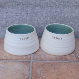 Personalised small pair spaniel water and food dog bowls long eared ears dishes hand thrown stoneware pottery wheelthrown ceramic handmade