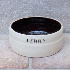 Personalised medium dog or puppy feeding bowl wheelthrown stoneware handmade pottery hand thrown ceramic personalized