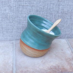 Handmade Salt pig holder or cellar wheel thrown stoneware pottery ceramic jade green glaze